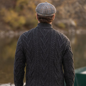 MM204-101 Men's Zip Neck Aran Fisherman Sweater, Charcoal Creative Irish Gifts Back View
