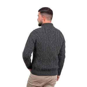 MM204-101 Men's Zip Neck Aran Fisherman Sweater, Charcoal Creative Irish Gifts Back View
