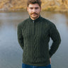 Men's Zip Neck Aran Fisherman Sweater, Green Lifestyle Creative Irish Gifts 