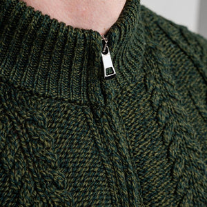 Men's Zip Neck Aran Fisherman Sweater, Green studio Creative Irish Gifts 