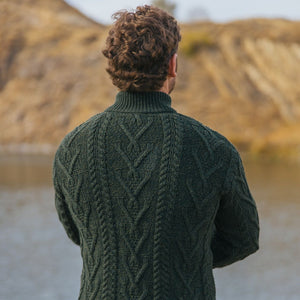 Men's Zip Neck Fisherman Sweater, Army Green - Creative Irish Gifts