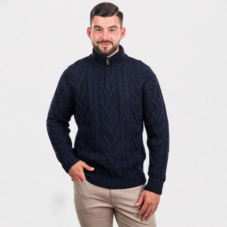 CG612-BLUMD Men's Merino Wool Aran Turtleneck Sweater, Blue Creative Irish Gifts.com