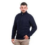 Men's Zip Neck Aran Fisherman Sweater, Navy Creative Irish Gifts 