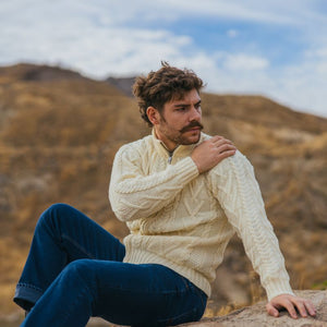 Men's Zipper Knit Cardigan,White Creative Irish Gifts