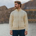 Men's Zipper Knit Cardigan,White Lifestyle Creative Irish Gifts