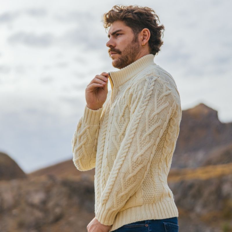 Men's Zipper Knit Cardigan,White side Creative Irish Gifts
