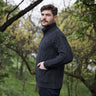 Men's Zipper Knit Cardigan,Charcoal Side View Lifestyle Creative Irish Gifts