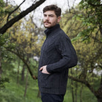 Men's Zipper Knit Cardigan,Charcoal Side View Lifestyle Creative Irish Gifts