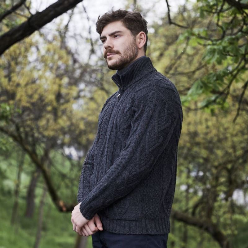 Men's Zipper Knit Cardigan,Charcoal Lifestyle Creative Irish Gifts