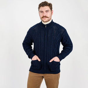 Men's Zipper Knit Cardigan,Navy Front Studio Creative Irish Gifts