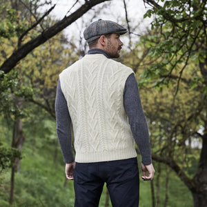 MM207-100 Men's Merino Wool Aran Knit Vest, Natural Creative Irish Gifts
