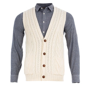 MM207-100 Men's Merino Wool Aran Knit Vest Natural Sudio Creative Irish Gifts 