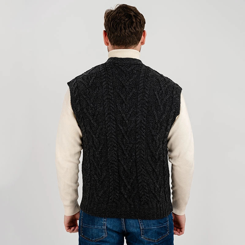 MM207-101 Aran Knit Vest Charcoal Back Creative Irish gift