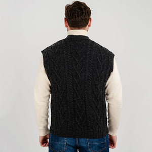 Merino Wool Cable Knit Irish Sweater Vest Charcoal Creative Irish Gift