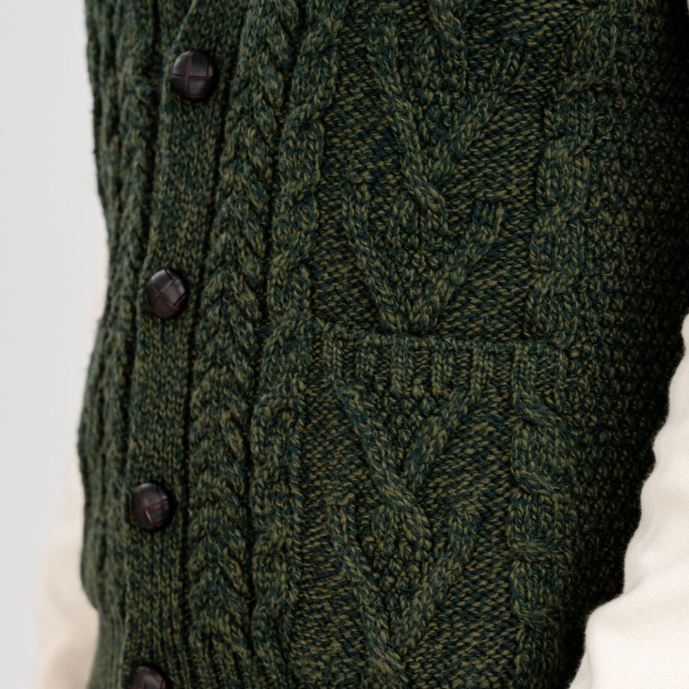 Merino Wool Cable Knit Irish Sweater Vest Army Green Creative Irish Gift