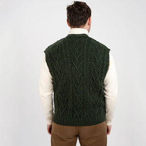 Merino Wool Cable Knit Irish Sweater Vest Army Green Back View Creative Irish Gift