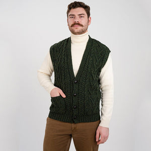 Merino Wool Cable Knit Irish Sweater Vest Army Green Creative Irish Gift