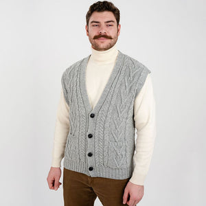 Merino Wool Cable Knit Irish Sweater Vest Grey Creative Irish Gift