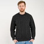 Men's Merino Aran Sweater, Charcoal Front View Creative Irish Gifts