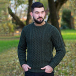 Men's Merino Aran Sweater, Green Lifestyle Creative Irish Gifts
