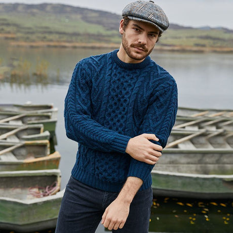 Men's Merino Aran Sweater, Blue Lifestyle Creative Irish Gifts