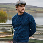 Men's Merino Aran Sweater, Blue Lifestyle Creative Irish Gifts