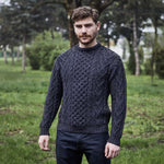 Men's Merino Aran Sweater, Anthracite Lifestyle Creative Irish Gifts