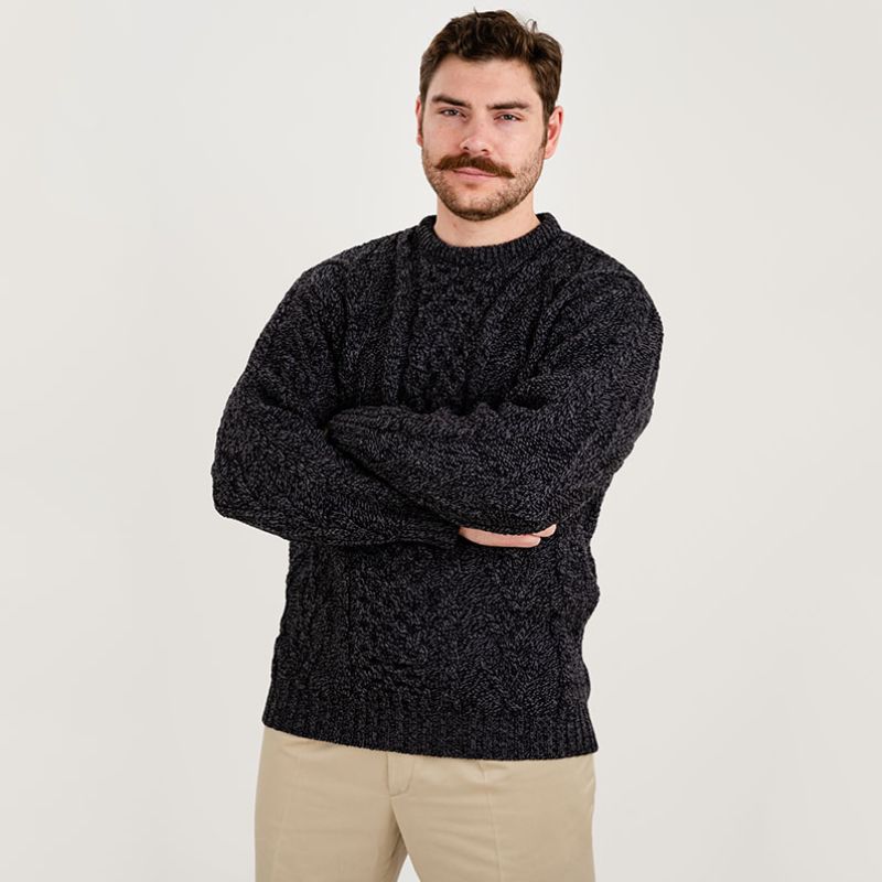 Men's Merino Aran Sweater, Anthracite Front View Creative Irish Gifts
