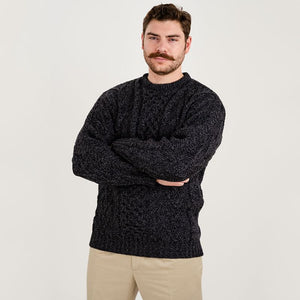 Men's Merino Aran Sweater, Anthracite Front View Creative Irish Gifts