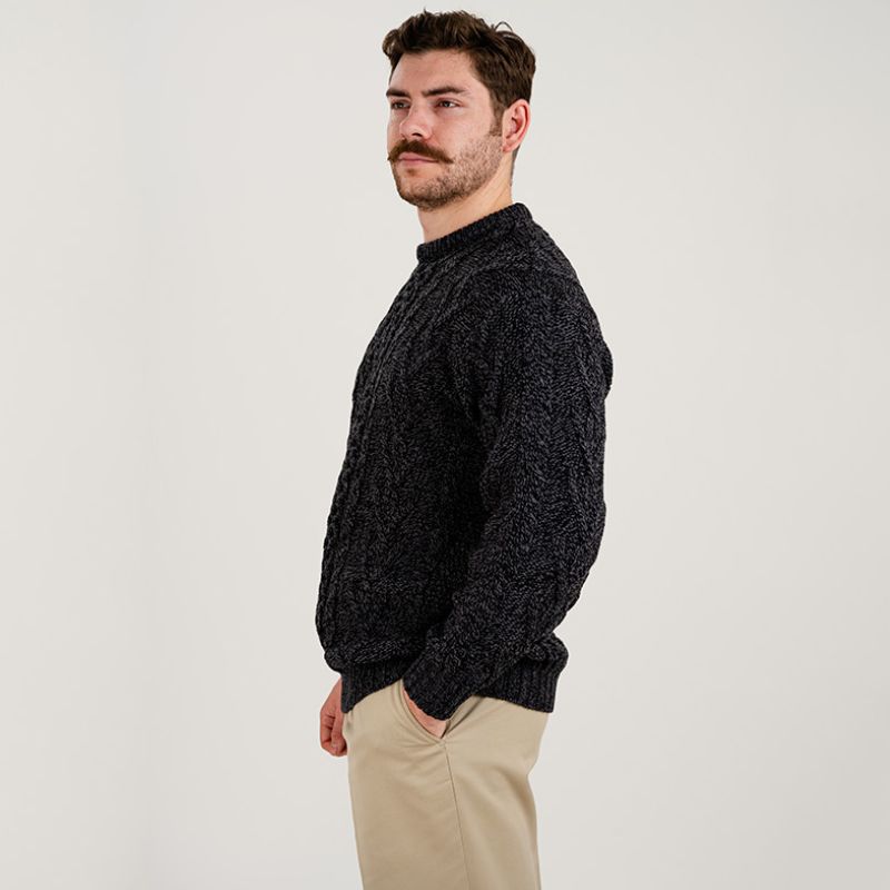 Men's Merino Aran Sweater, Anthracite side view Creative Irish Gifts