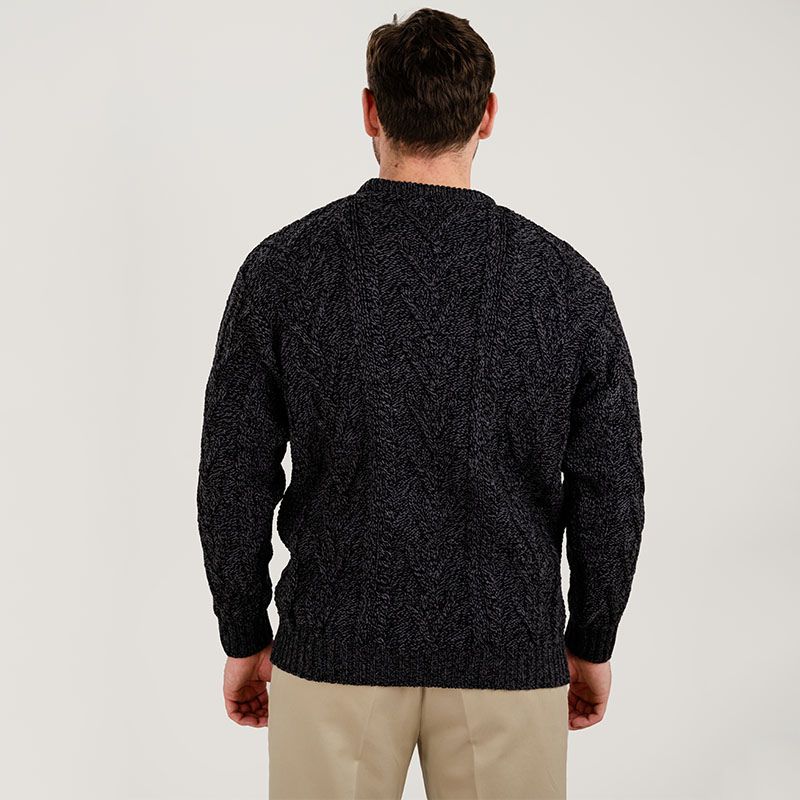 Men's Merino Aran Sweater, Anthracite Back View Creative Irish Gifts