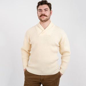Men's Merino Shawl Collar Fisherman Sweater White Creative Irish Gift
