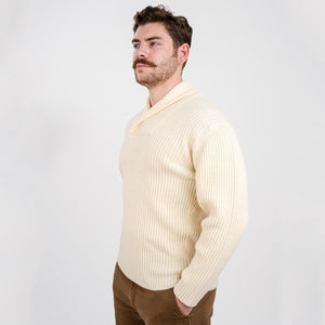 Men's Merino Shawl Collar Fisherman Sweater White side view Creative Irish Gift