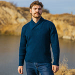 Men's Merino Shawl Collar Fisherman Sweater Navy Lifestyle Creative Irish Gift