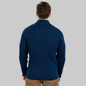 Men's Merino Shawl Collar Fisherman Sweater Navy Back View Creative Irish Gift