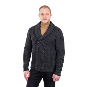MM225-101 Men's Aran Wool Cardigan with Shawl Collar Creative Irish Gifts Front View
