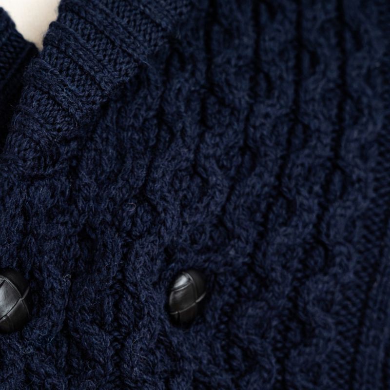 MM225-101 Men's Aran Wool Cardigan with Shawl Collar Navy Creative Irish Gifts
