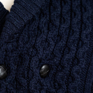 MM225-101 Men's Aran Wool Cardigan with Shawl Collar Navy Creative Irish Gifts
