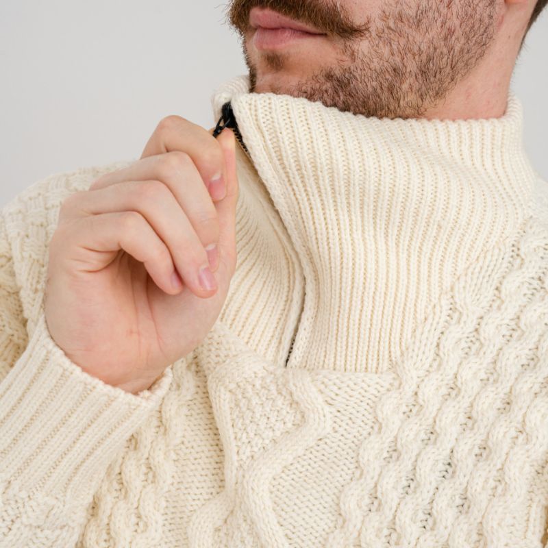 Men's Shawl Collar Fisherman Sweater, White  Creative Irish Gifts