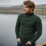Men's Shawl Collar Fisherman Sweater, Green Lifestyle Creative Irish Gifts