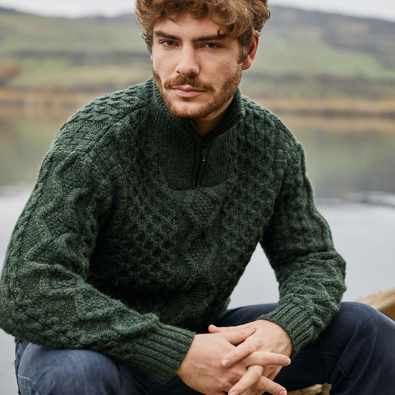 Men's Shawl Collar Fisherman Sweater, Green Lifestyle Creative Irish Gifts