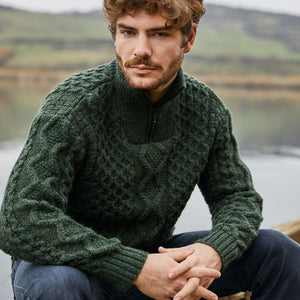Men's Shawl Collar Fisherman Sweater, Green Lifestyle Creative Irish Gifts