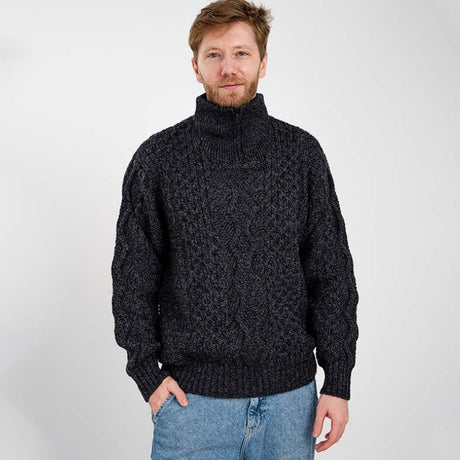 Men's Shawl Collar Fisherman Sweater, Anthracite Studio Creative Irish Gifts