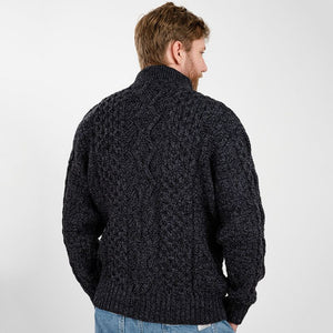 Men's Shawl Collar Fisherman Sweater, Anthracite Back View Creative Irish Gifts