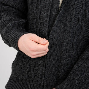 MM903-101 Men's Aran Cable Shawl Neck Zip Cardigan Gray Closely-Creative Irish gift
