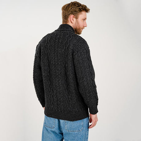 MM903-101 Men's Aran Cable Shawl Neck Zip Cardigan, Gray Creative Irish gift