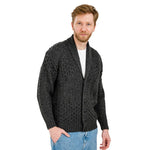 Men's Aran Shawl Neck Merino Cardigan, Charcoal Creative Irish Gift