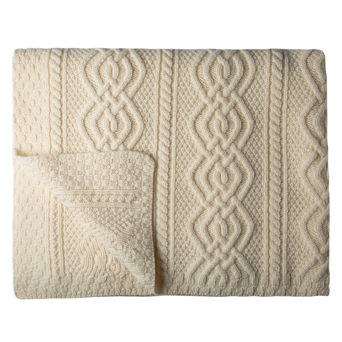 Aran Cable Knit Merino Wool Throw Blanket White Creative Irish Gift