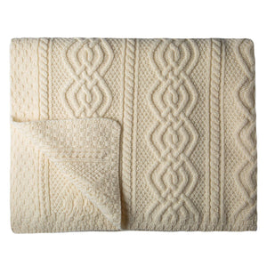 Aran Cable Knit Merino Wool Throw Blanket White Creative Irish Gift