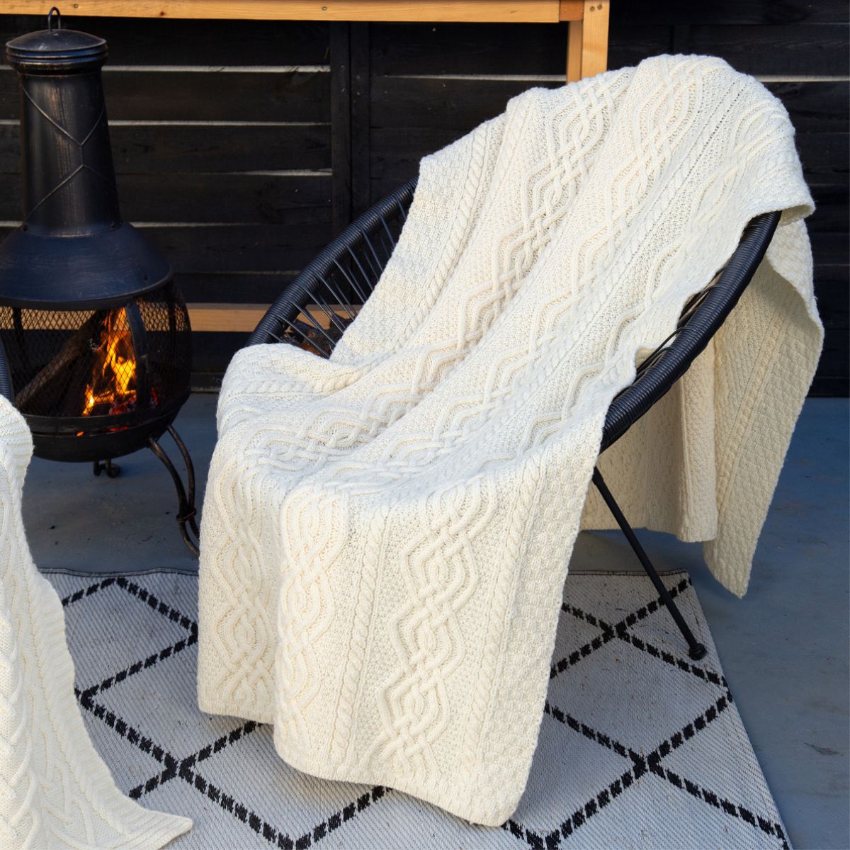 Aran Cable Knit Merino Wool Throw Blanket White Creative Irish Gift
